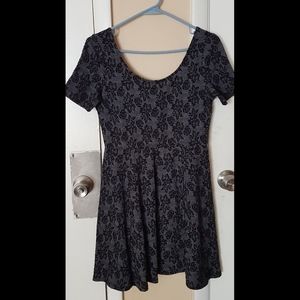 H&M Black and Gray Floral Print Skater Dress